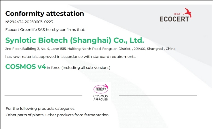 Shanghai Yunluo: Az Ergothione megszerezte a COSMOS tanúsítványt